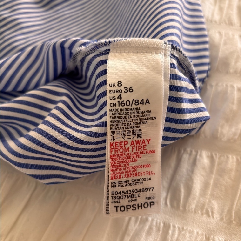 Topshop Blue Striped Blouse with Embroidered Sleeves - Picture 3 of 7